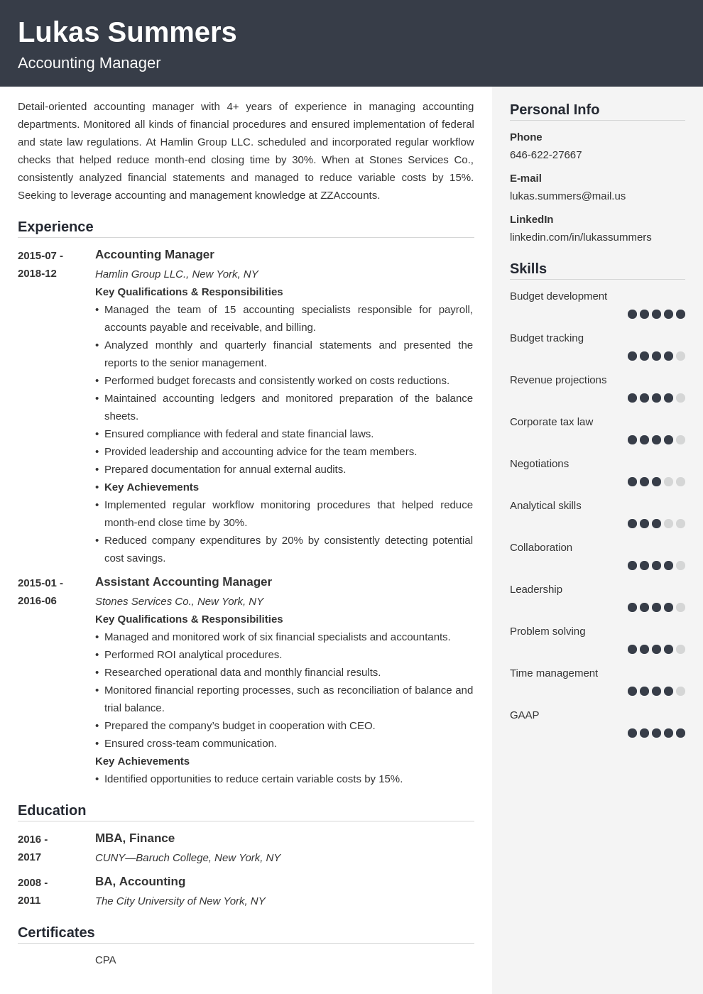 accounting manager resume example template cubic