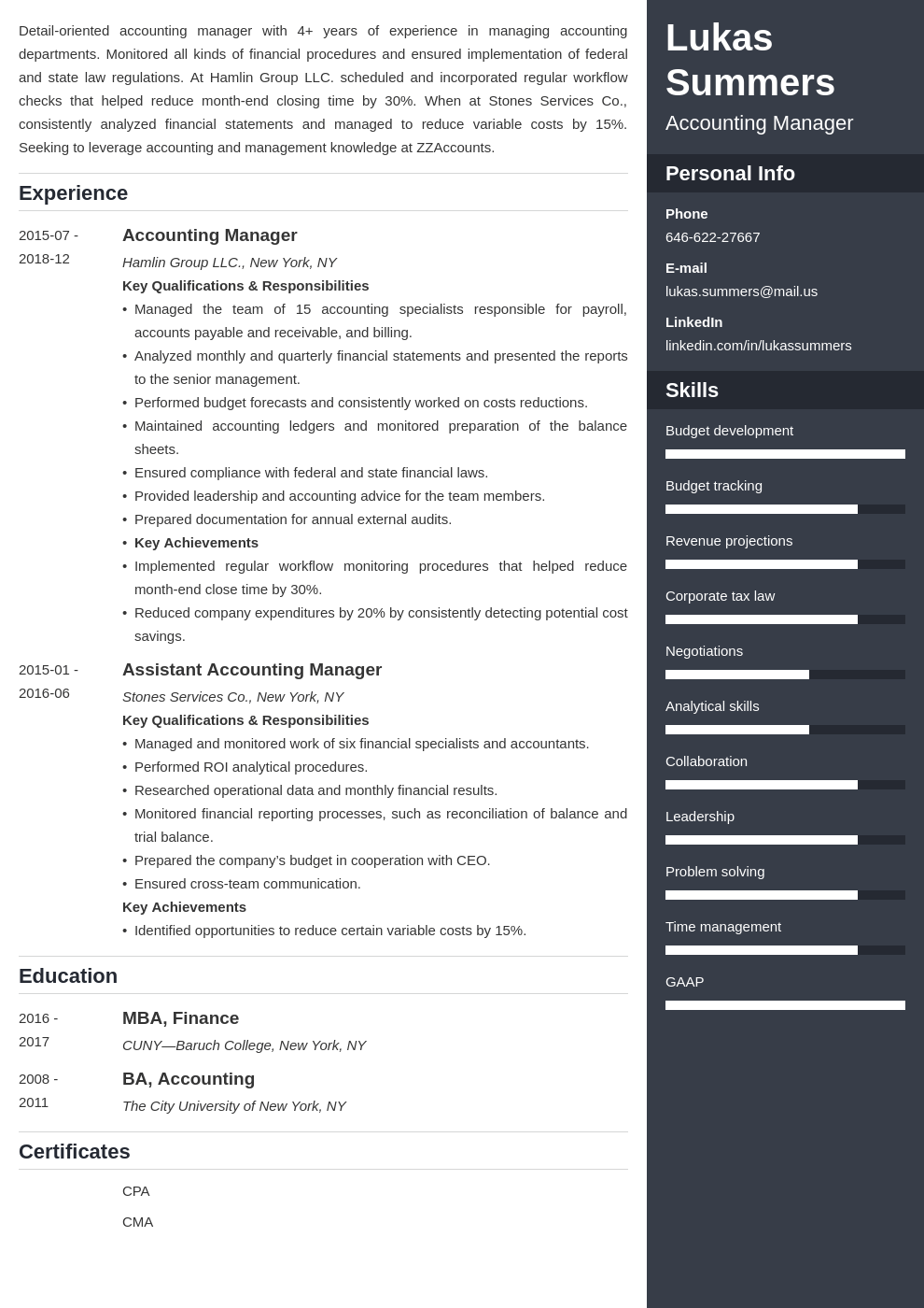 accounting manager resume example template enfold