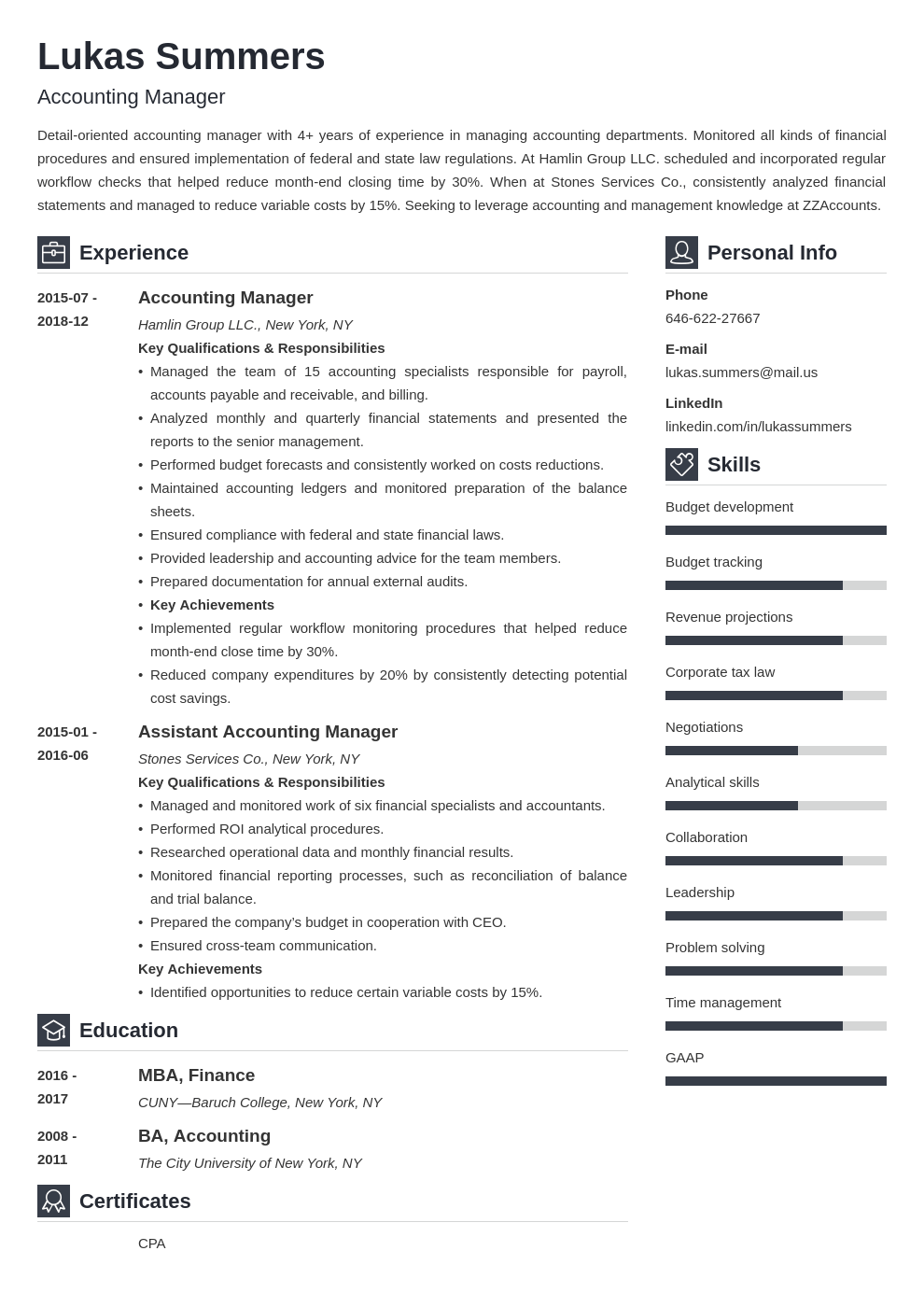 accounting manager resume example template vibes