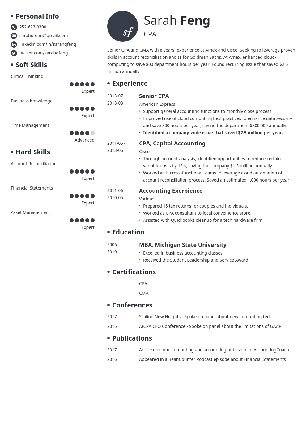 accounting resume example template initials