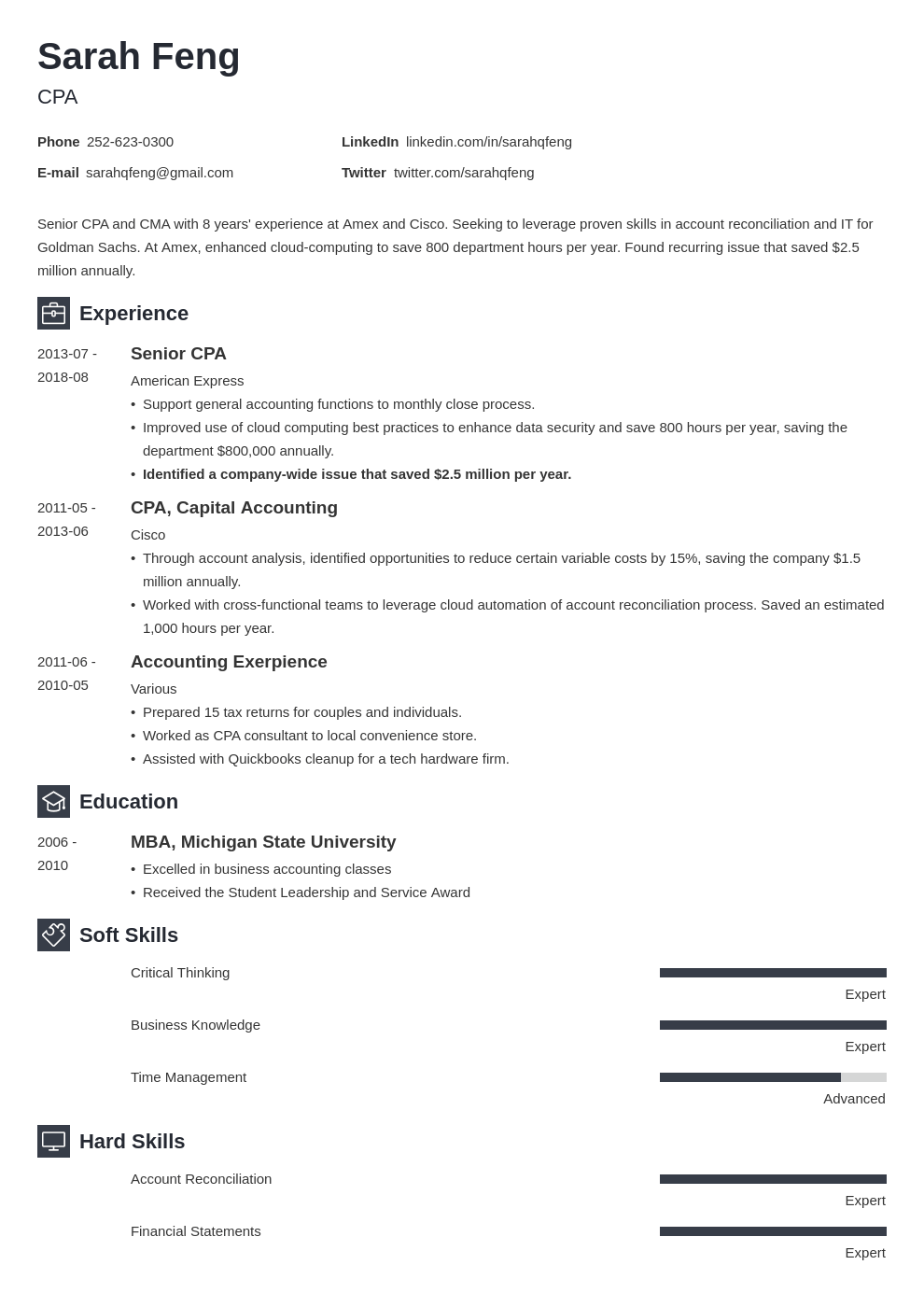 Accounting Resume Examples For An Accountant Template