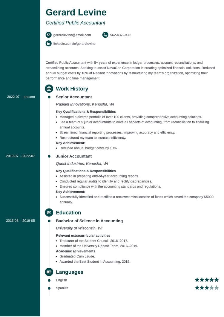 Concept resume template for accountants