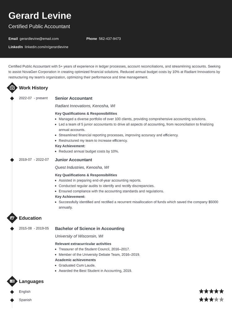 Diamond resume template for accountants