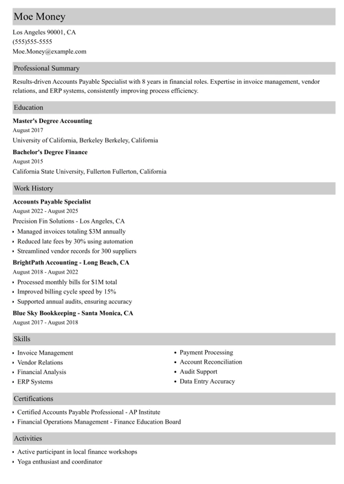 sample resume example