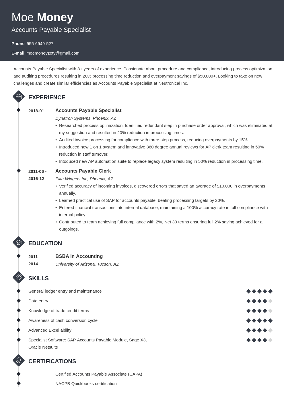 accounts payable resume example template diamond