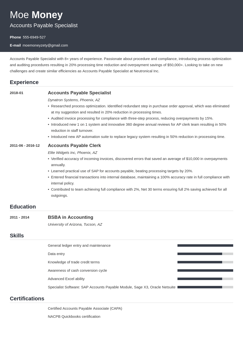 accounts payable resume example template influx