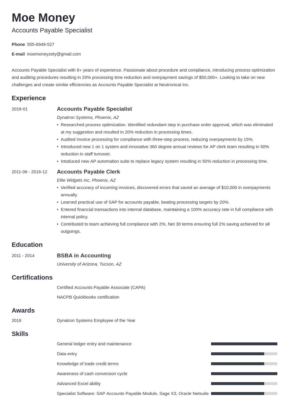 accounts payable resume example template minimo