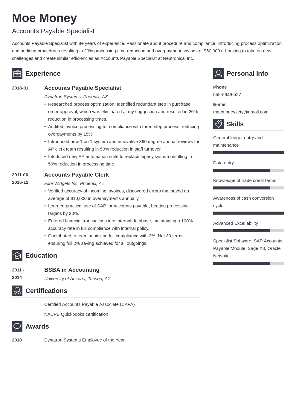 resume summary examples for accounts payable