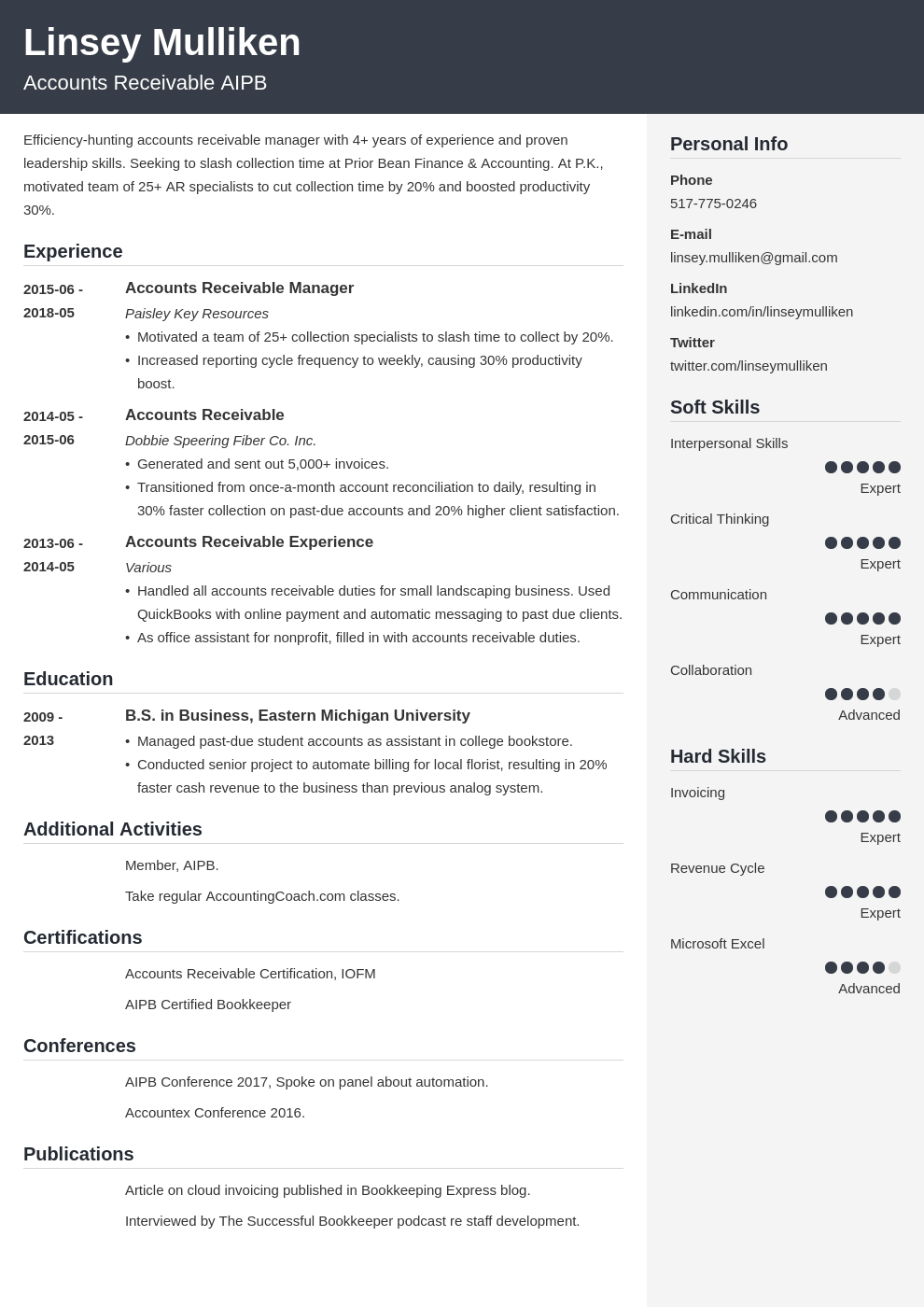 Accounts Receivable Resume Samples [20+ AR Examples]