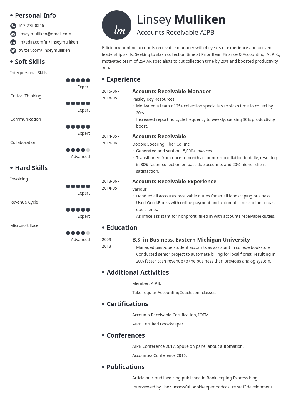 accounts receivable resume example template initials