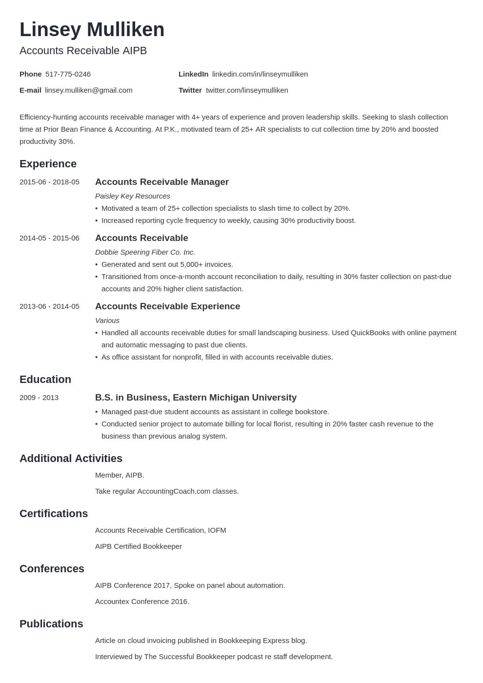 Accounts Receivable Resume Samples [20+ AR Examples]