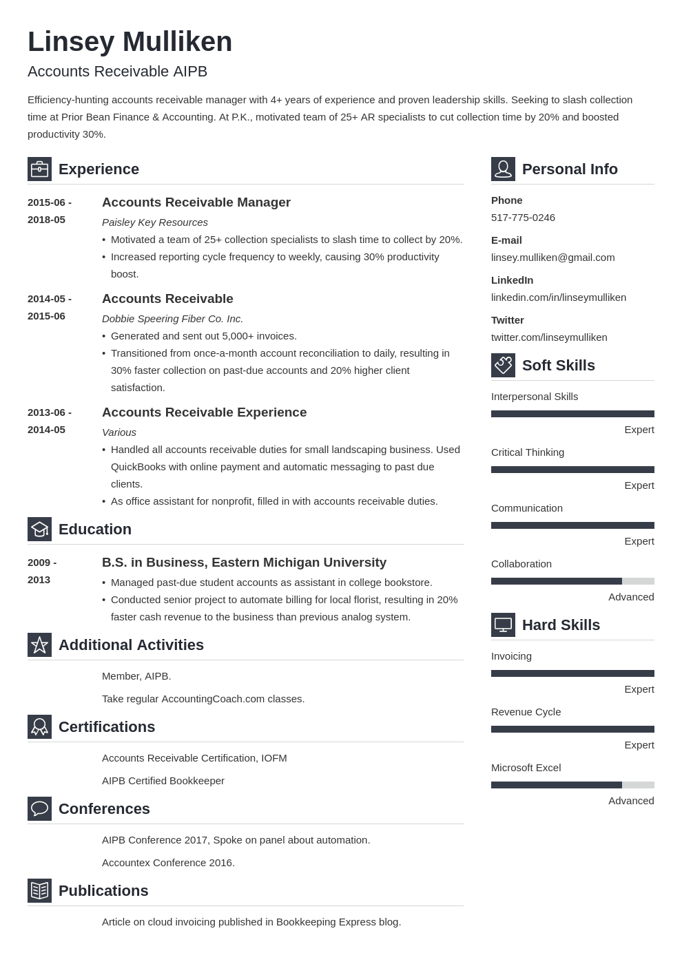 Sample Resume For Accounts Receivable Collections For Home Care : Ar