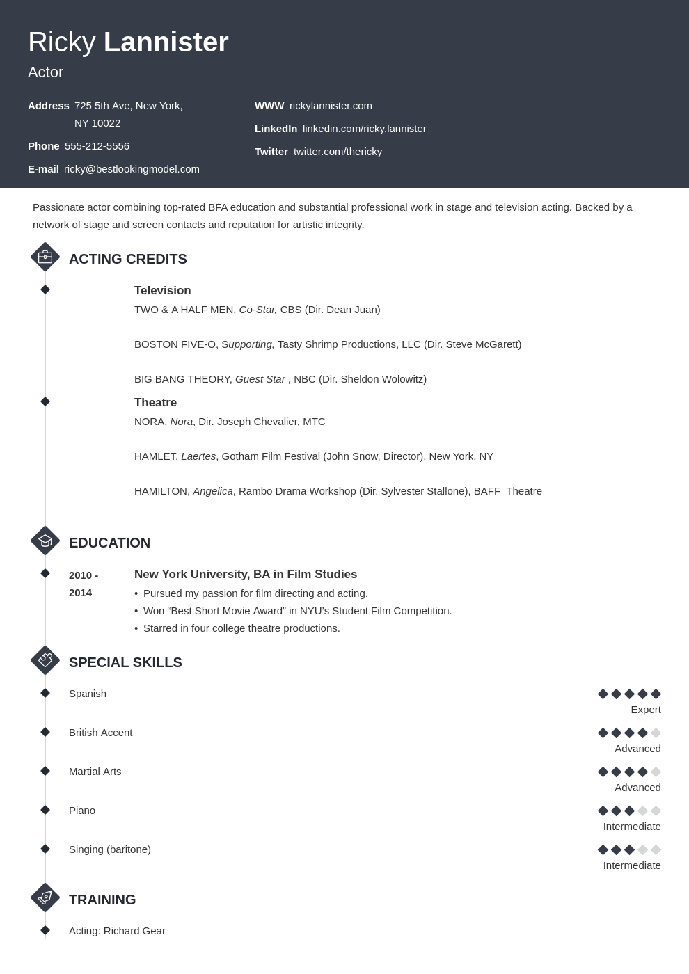 acting resume example template diamond