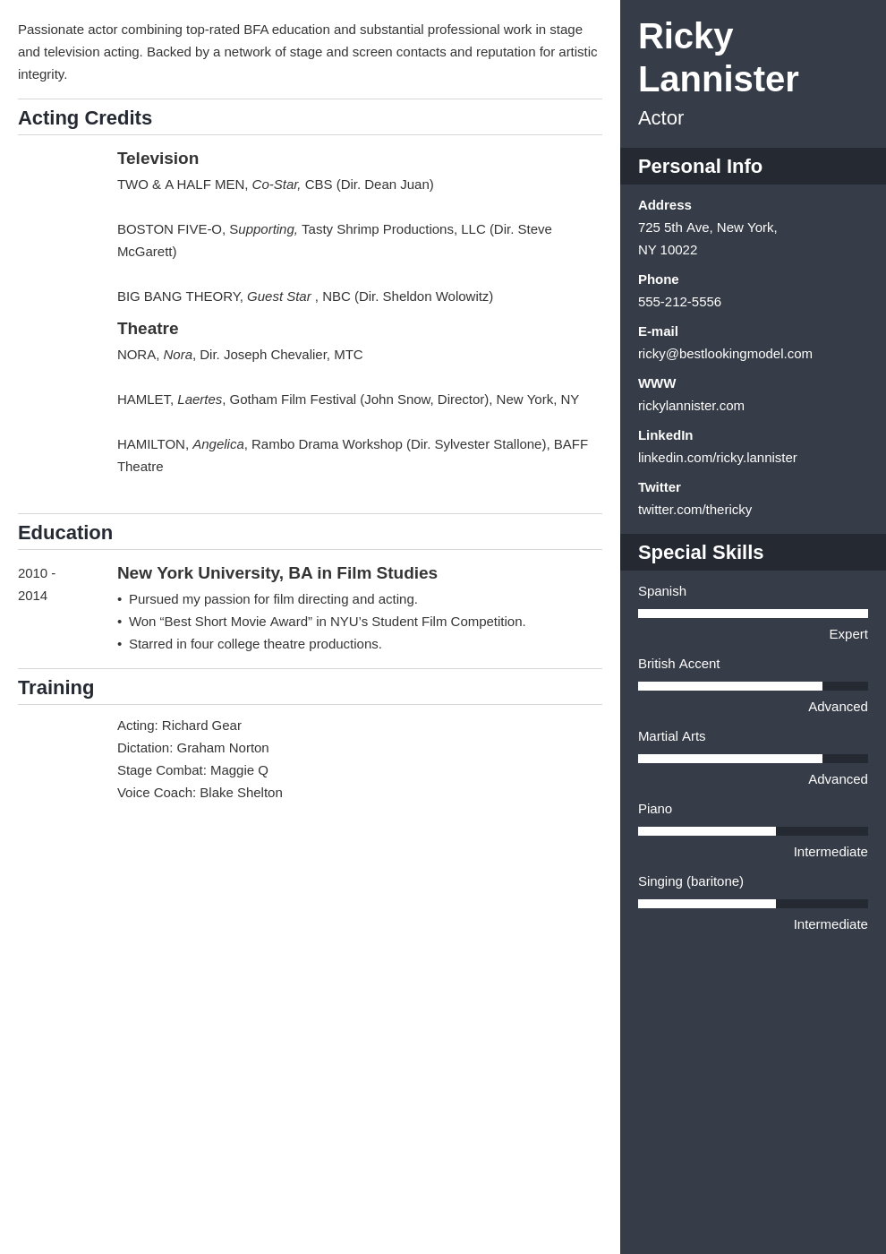 acting resume example template enfold