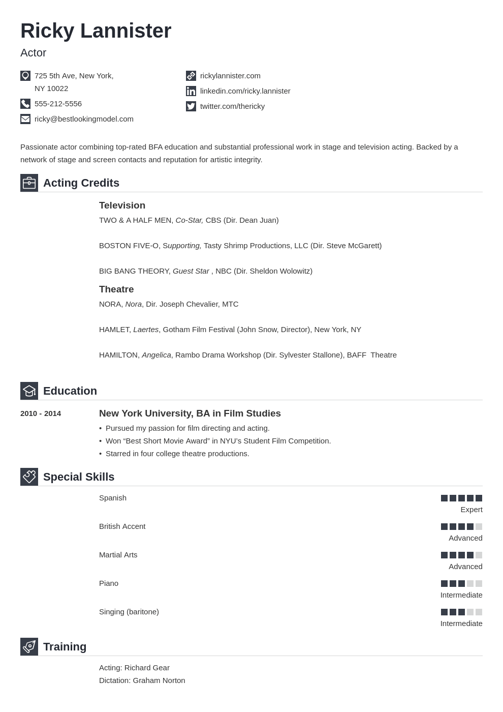 acting resume example template iconic
