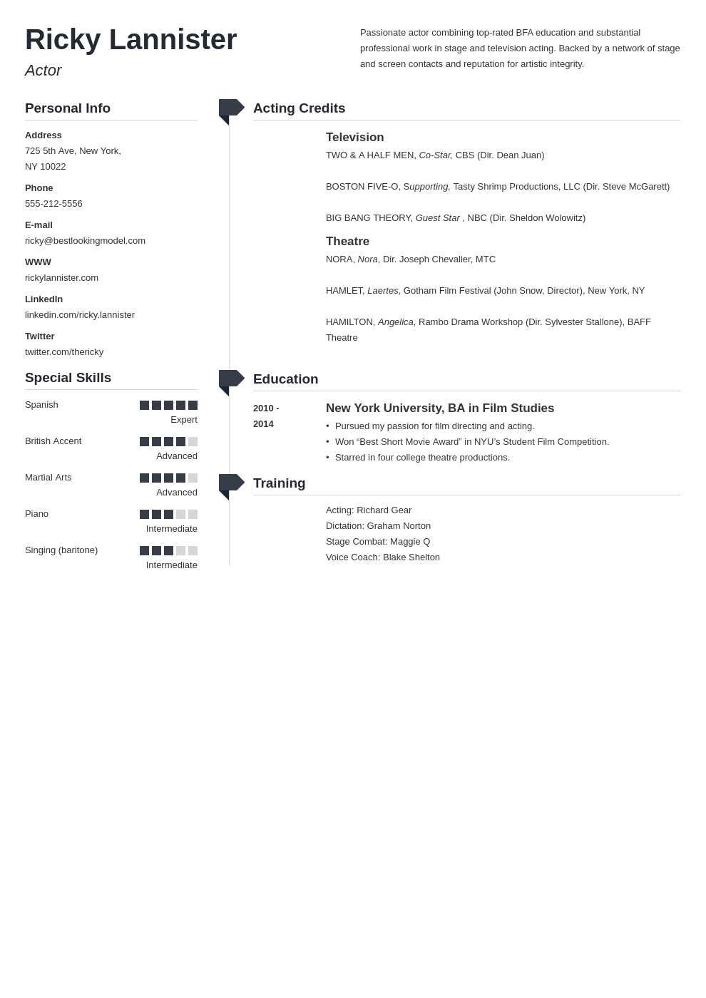 acting resume example template muse