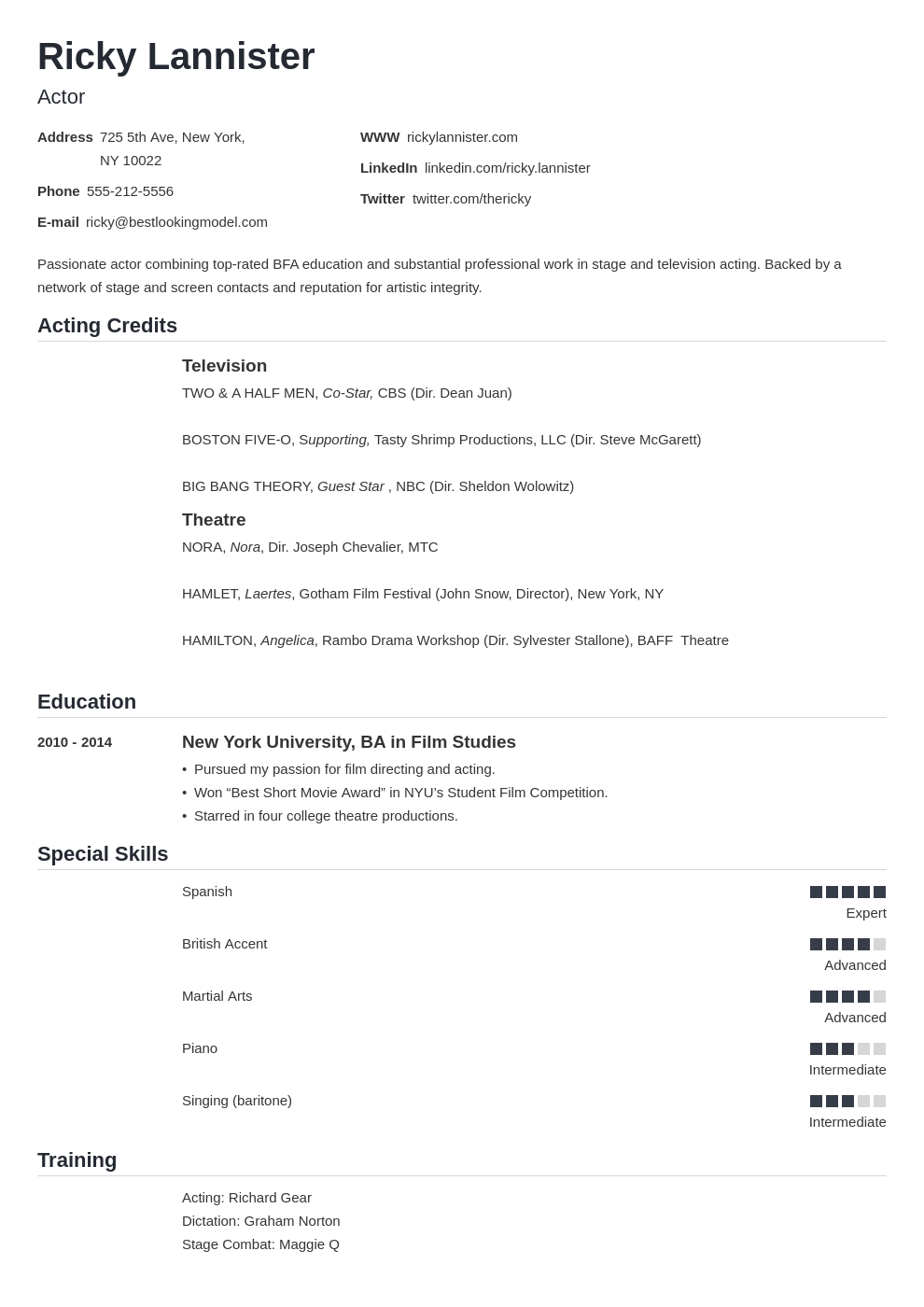 acting resume example template nanica