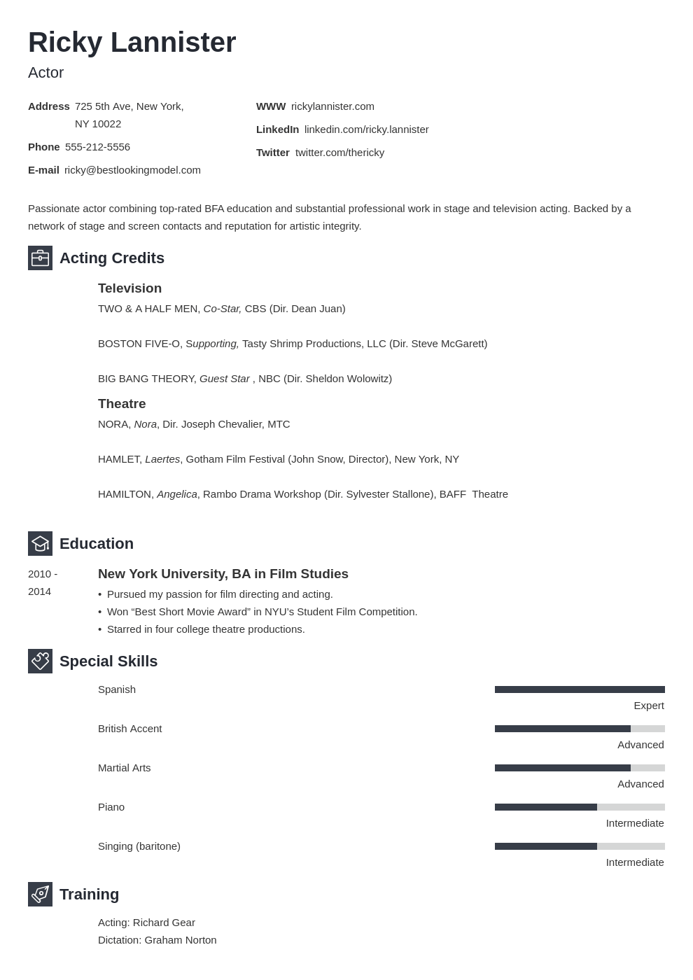 acting resume example template newcast