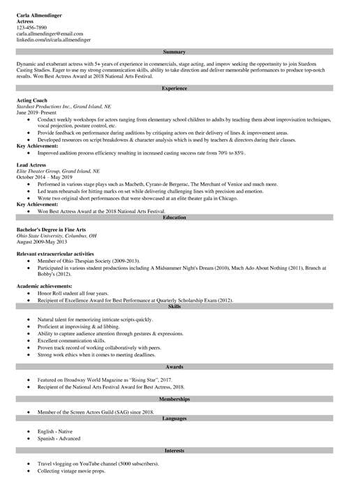 Acting resume example
