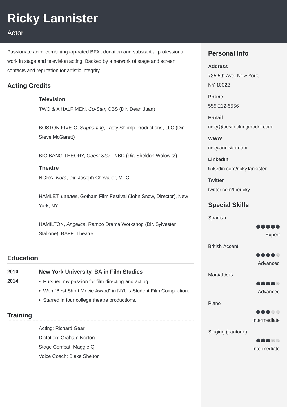 free modern acting resume template download