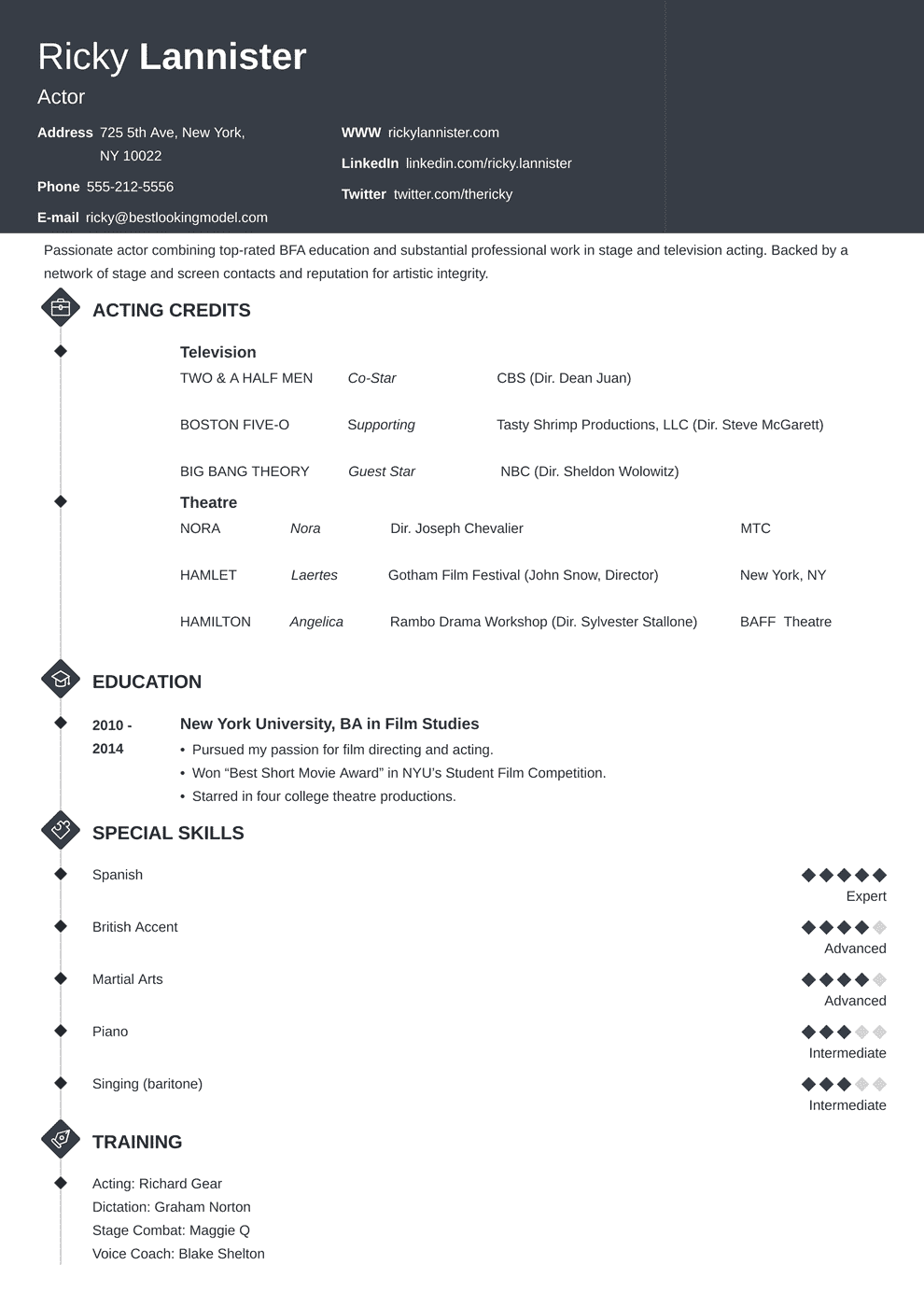 Acting Resume Template An Actor Resume Example Tips