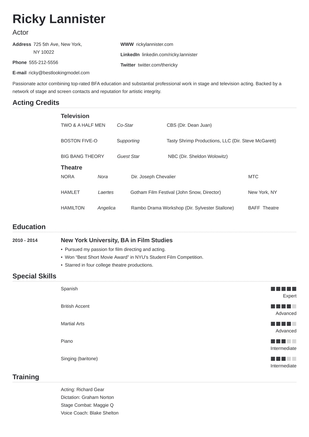 Acting Resume Template +25 Tips & Examples for Actors