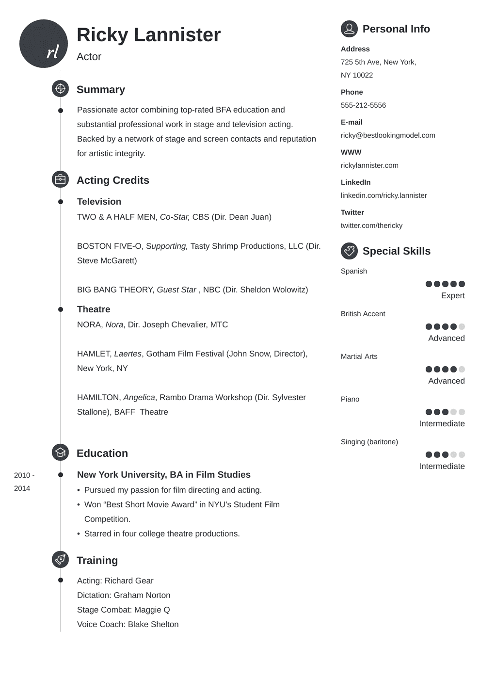 free modern acting resume template download