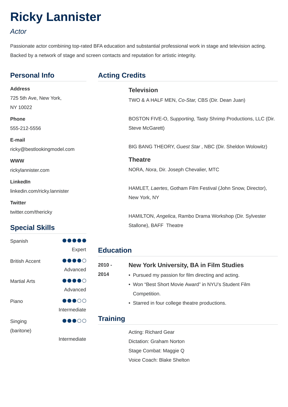 free modern acting resume template download