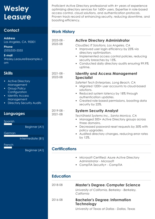 active directory resume example
