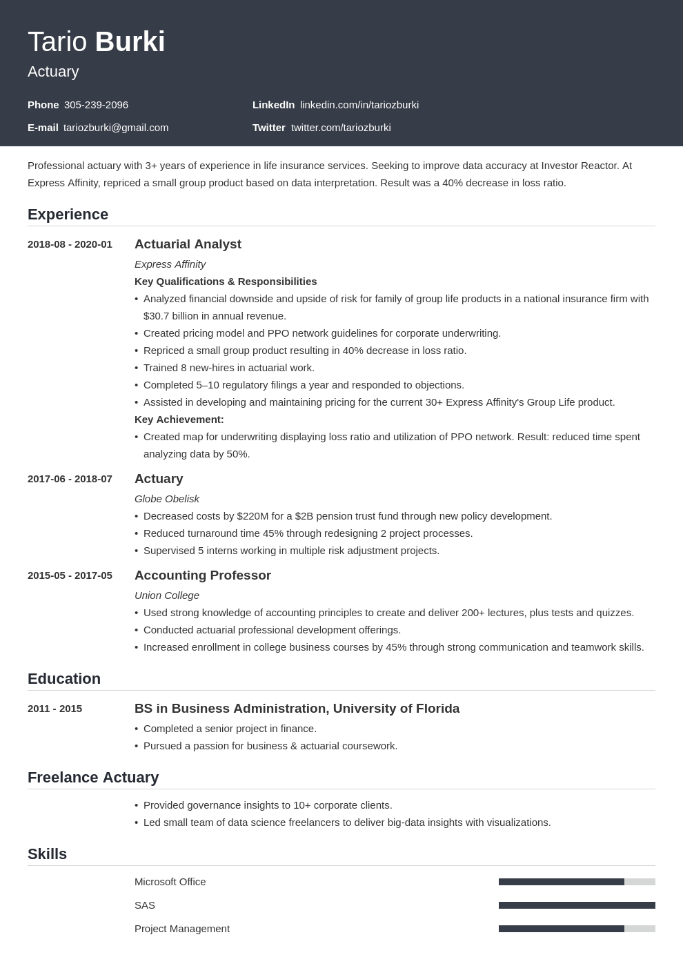 actuary resume example template influx