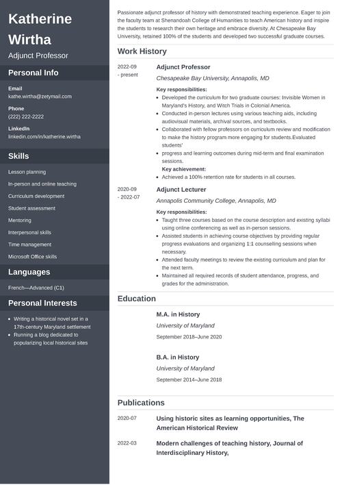 adjunct professor resume sample