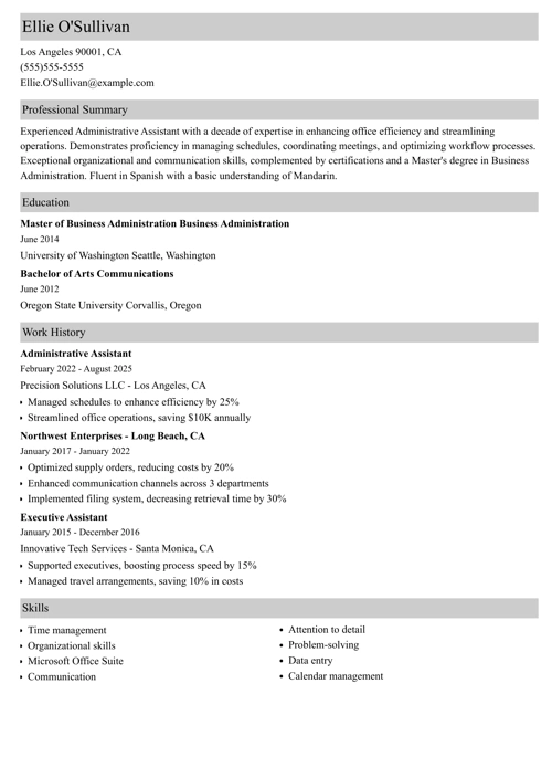 Administrative Assistant resume templates