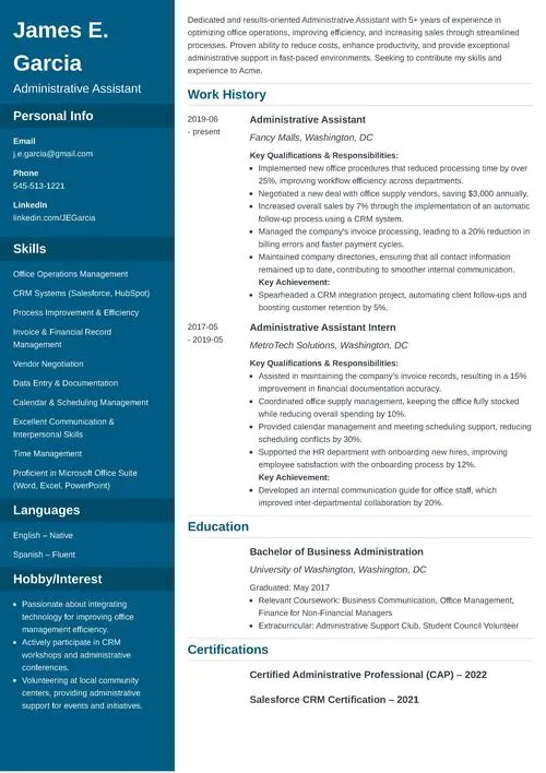 Administrative Assistant CV Example