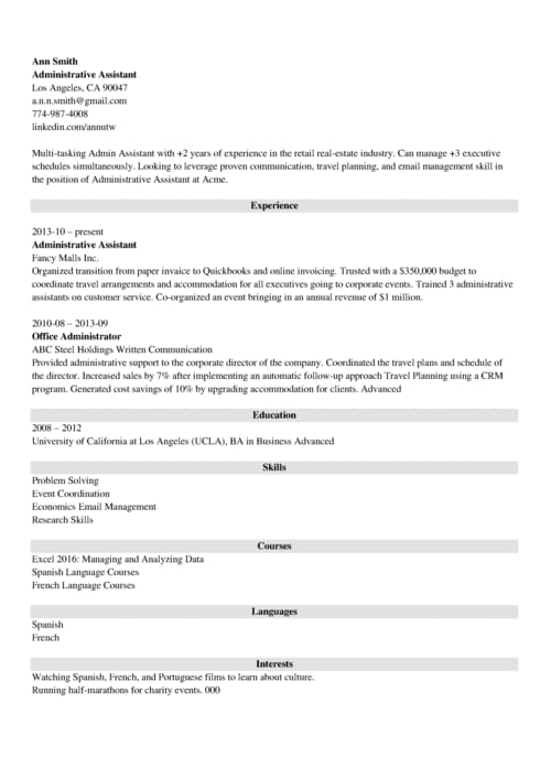 Administrative Assistant resume templates