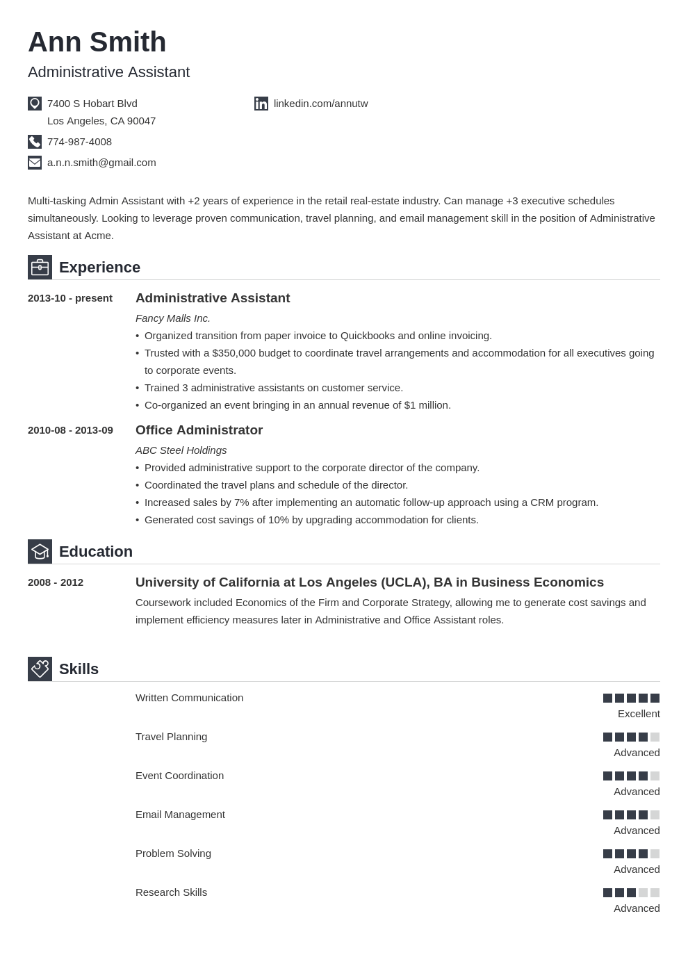 administrative assistant resume template iconic