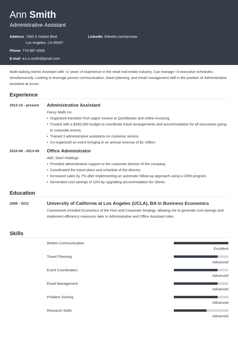 administrative assistant resume template influx