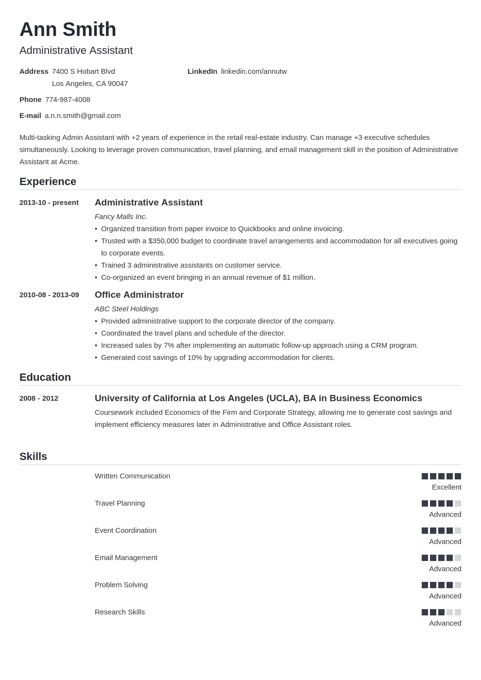 administrative assistant resume template nanica