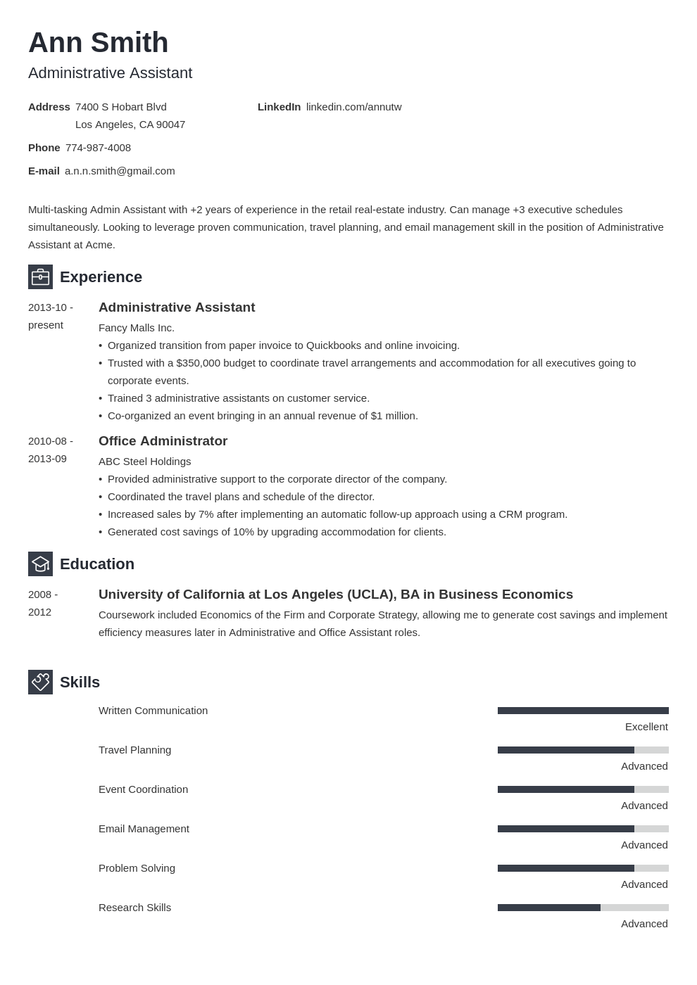 administrative assistant resume template newcast