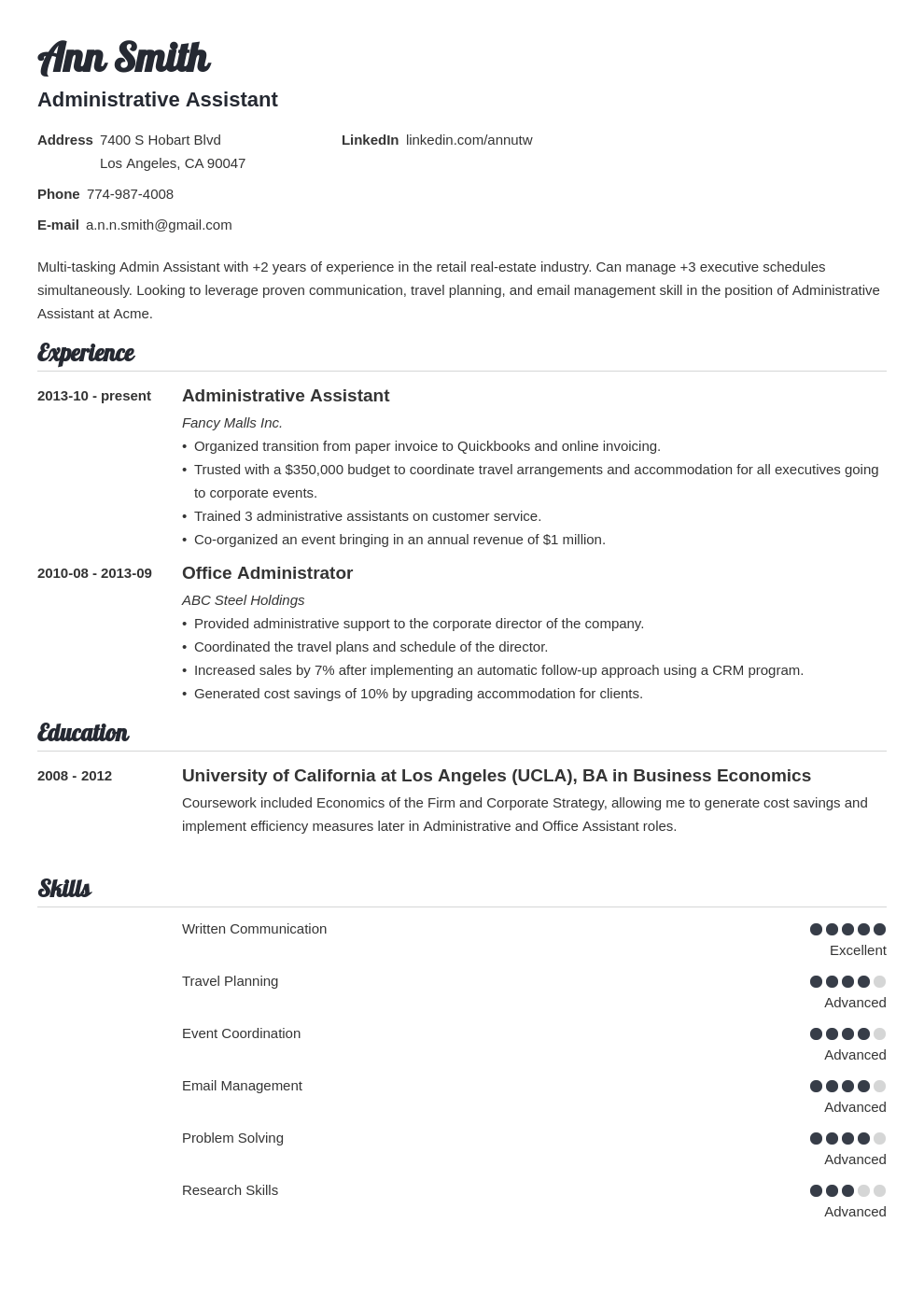 Best Administrative Assistant Resume Examples