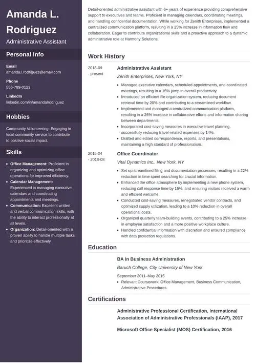 administrative assistant resume sample