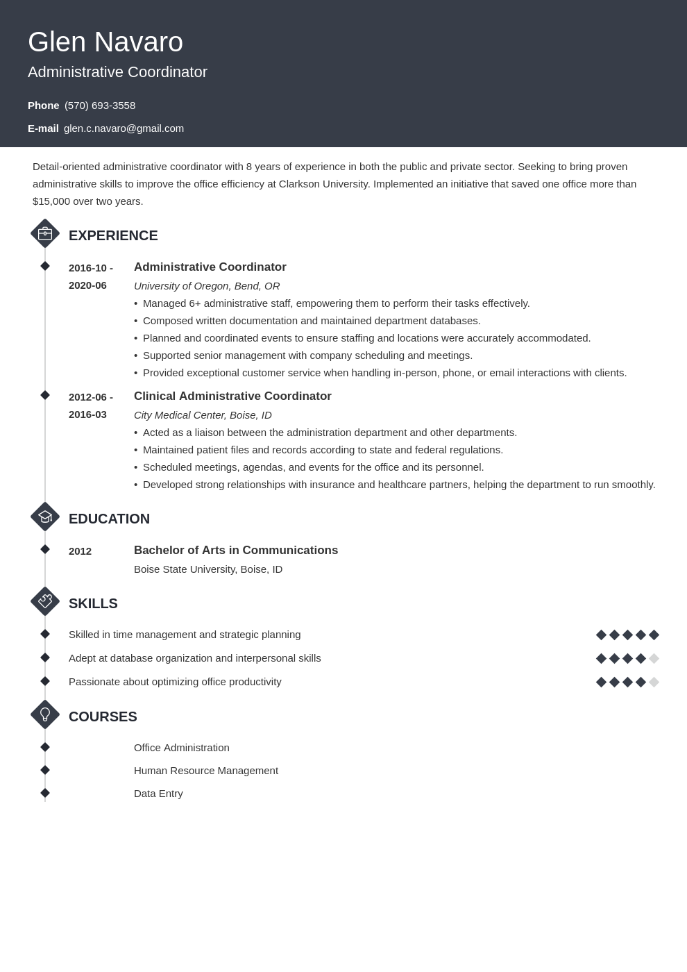 Administrative Coordinator Resume Samples [+ Writing Guide]