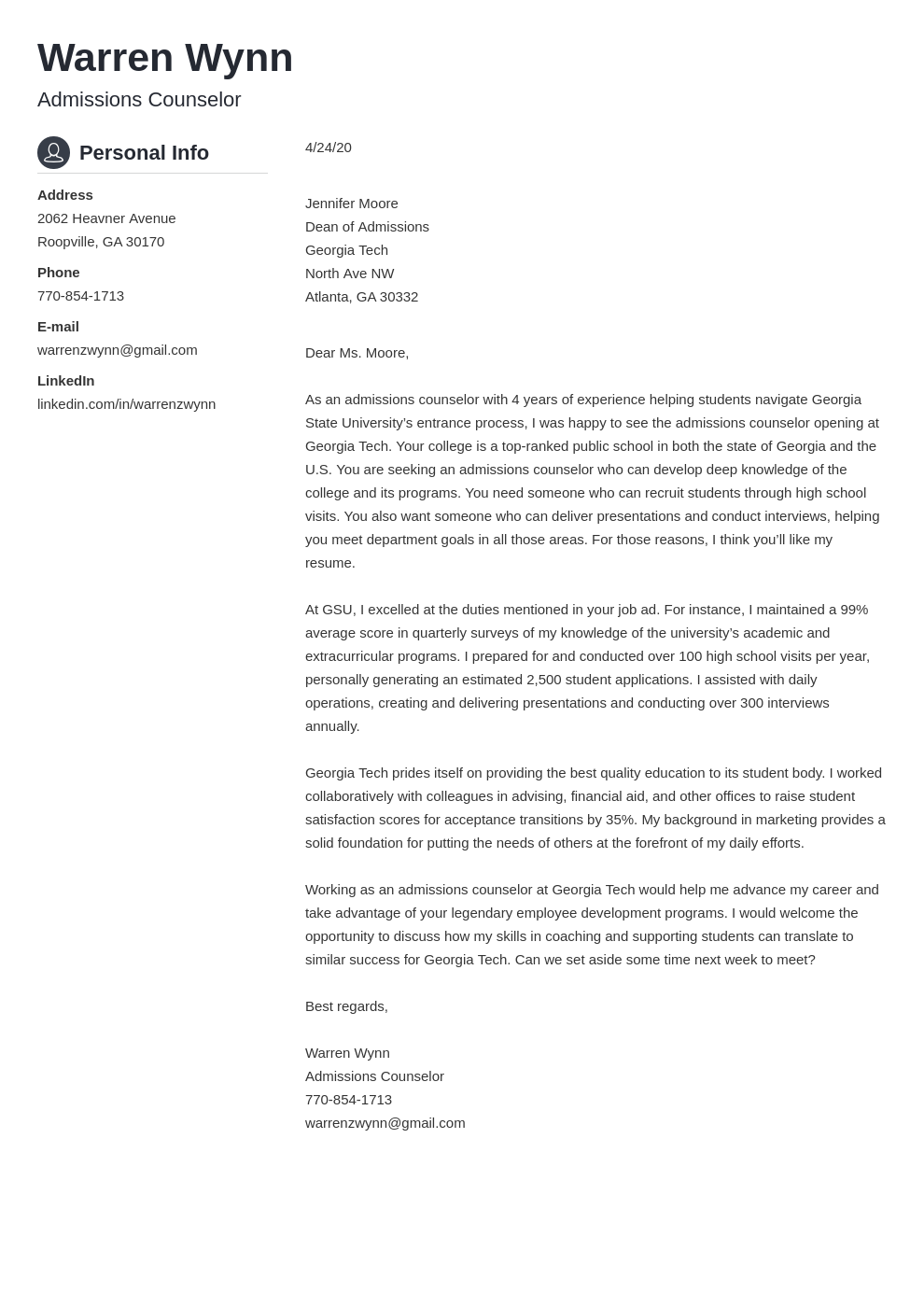 Admissions Counselor Cover Letter Examples & Writing Guide