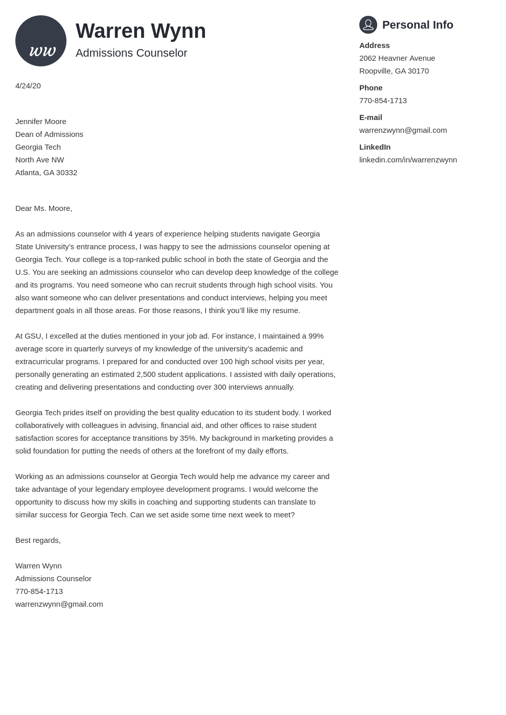 Admissions Counselor Cover Letter Examples & Writing Guide