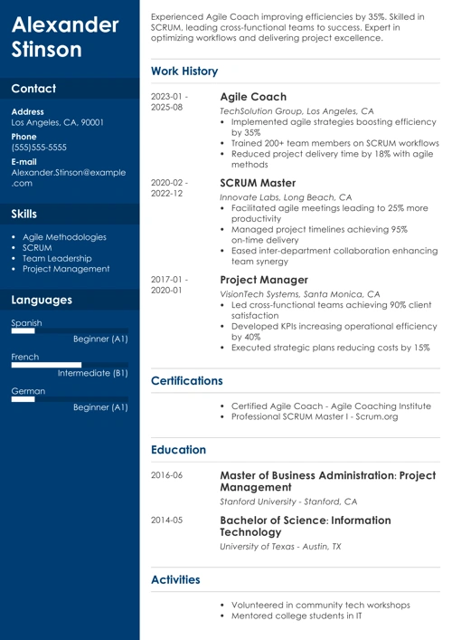 agile coach resume example