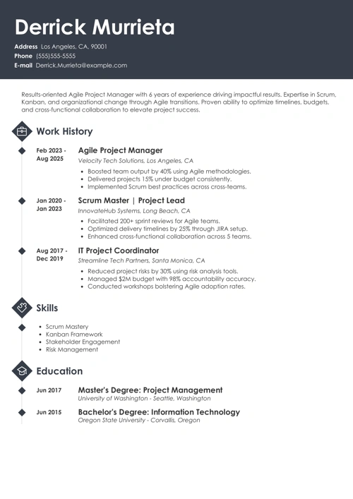 Agile project manager resume example