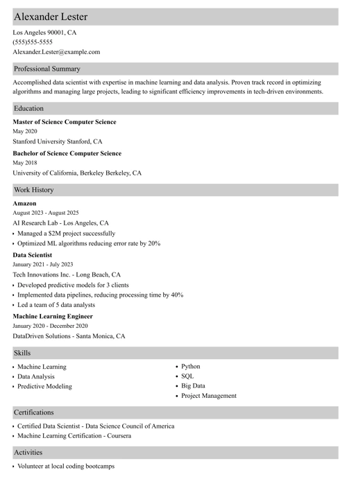 amazon resume sample