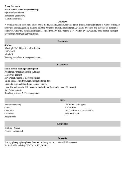 free resume template for high school students australia