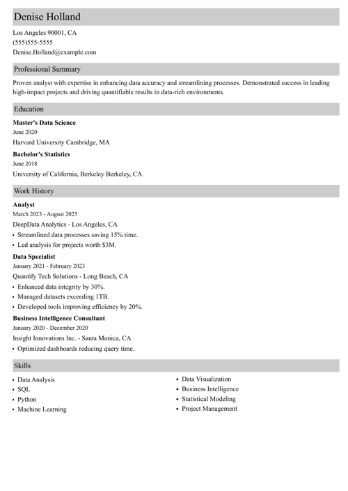 analyst resume example