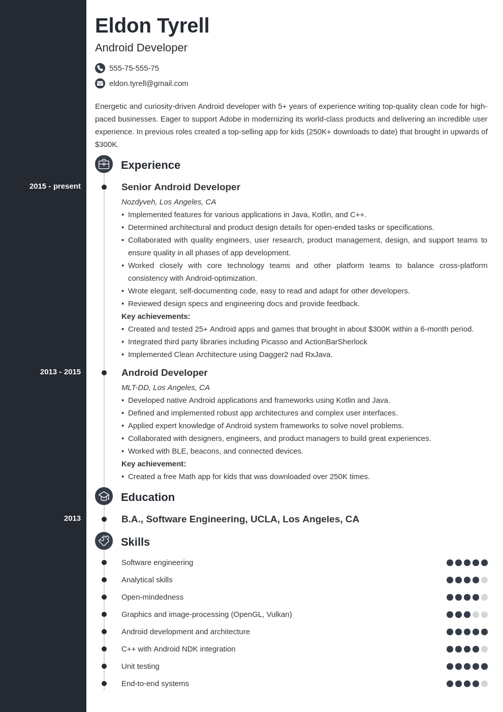 android resume developer example template concept