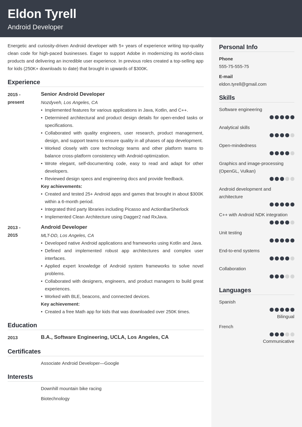 android resume developer example template cubic